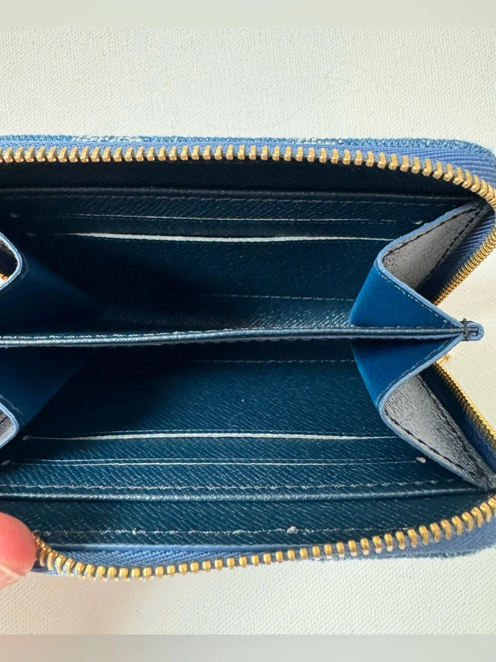 LUXE Remix Monogram Denim Zippy Coin and Card Purse Blue